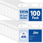 100 Pcs Horizontal Badge Holders, Extra Thick ID Card Name Tag Badge Holder with Resealable Zip, Waterproof ID Badge Holder