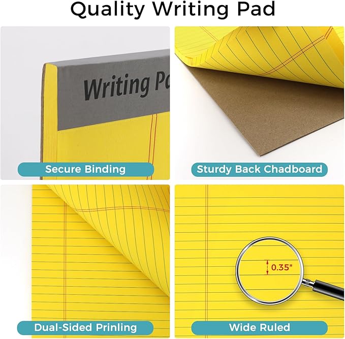 12pcs Legal Pads, Perforated Wide Ruled Writing Pad, Wide Ruled Legal Notepads, Lined Pads of Paper, Yellow paper Pads for office, school and daily notes(600 Sheets) (12, 5 X 8, Legal (5 x 8 inches))