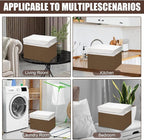 Large 17" 42 Quarts Collapsible Stackable Storage Bins with Lids [3-Pack] Foldable Fabric Linen Storage Boxes Cube, Closet Organizer Baskets with Label for Home (16.7 x 12 x 12", Brown & White)