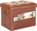 BelugaHelper Storage Ottoman Foot Rest Stool. Folding Ottoman with Storage with Thicker Foam Padded Seat. 330 lbs Footstool Bench for Living Room, Bedroom, Home Office Table, 17x13x13in, Light Brown
