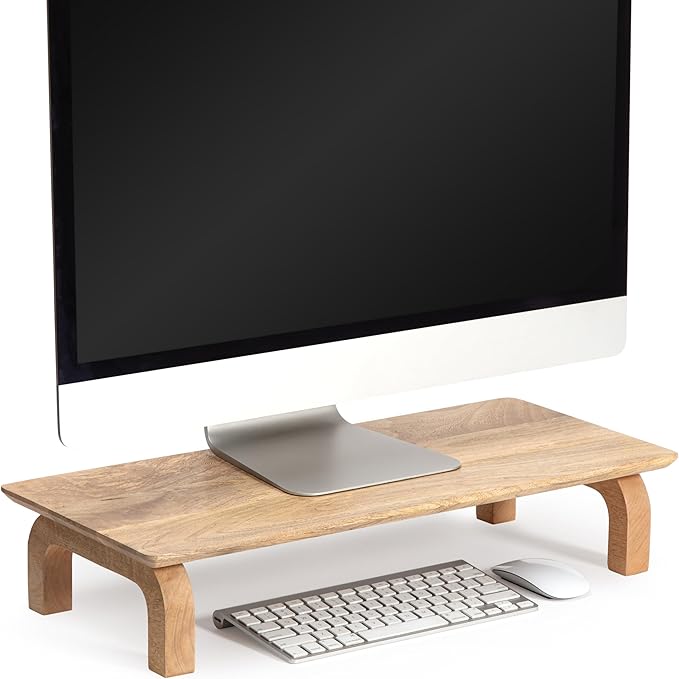 Anji Mountain Monitor Stand - Desktop Organizer & Laptop Riser, Ergonomic Monitor Riser, Space-Saving Monitor Stand for Desk, Durable Construction, Easy Assembly, Ideal for Home & Office,Natural