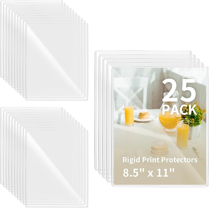 souG 25 Pack 8.5" x 11" Rigid Print Protectors, Clear Waterproof Hard Plastics Page Sheet Protectors, Paper Sleeves Photo Plastic Sleeves Hard Plastic Document Holder Birth Certificate Protector