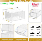 12 Pack Clear Shoe Storage Organizer with Magnetic Door,Stackable Plastic Shoe Boxes for Sneakers,Boots,and Heels,Space-Saving Foldable Shoe Rack for Closet,Durable Shoe Cabinet Organizer,White