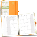 POPRUN Monthly Planner 2026-2027 Spiral Hardcover (8'' x 10''), 18 Months Calendar (Jan.2026-Jun.2027) - 2 Pages per Month with Dotted Note Pages, Sunday Start, Laminated Tab - Orange