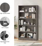 Farini 60 Inch Tall 5-Shelf Bookcase, Wood Bookshelf Storage Organizer Adjustable Shelf for Home Office, Study Room, Easy Assembly,Grey