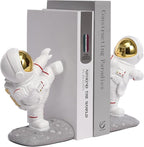 Kakizzy Book Ends for Shelves Decorative, Upgraded Astronaut Bookshelf Stopper Resin Book Shelf End Holders Heavy Duty Bookends for Kids Gifts Cute Spaceman Book Ends for Space Decor(F2-Gold)