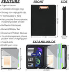 KLLVE Clipboard with Storage for Men Women, Leather Padfolio Portfolio with Zipper, 1 Inch 3 Ring Binder 5 Dividers, Notepad for Letter Size, Elastic Closure and Pen Loop, Card Slot Black