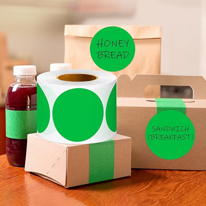 3 Inch Round Color Coding Labels (500 per Roll) - Colored Dot Stickers Round Labels for Inventory, Warehouse, Office Organizing - Green Circle Stickers