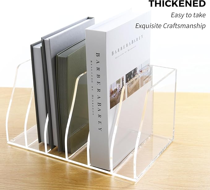 AIMOLLY Acrylic Magazine File Holder, 6 Vertical Compartments Desk Document Sorter Organizer, Clear Folder Rack Binder for Office/Home/Classroom, for Documents, Tablet, Magazines, Books & Accessories