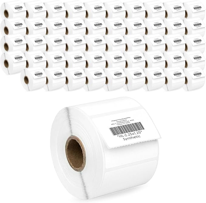 HOUSELABELS 2.25" x 1.25" Address Labels on 1" Core in Polypropylene Compatible with Zebra and Rollo Printers, 50 Rolls / 1,000 Labels per Roll