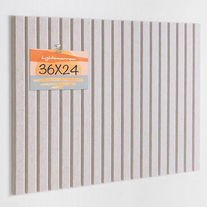Lightomorrow Bulletin Board, 36 x 24 inches Felt Board Decorative Pin Board, 3' x 2' Cork Board Alternative for Wall, Foldable Photo Board with 20 Pushpins - Oatmeal Stripes