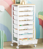 SYKIARIOL Rolling Cart with Drawers,8 Drawer Rolling Cart,Rolling Drawer Cart,Rolling Storage Drawer Cart,White Rolling Cart,Utility Cart with Drawers and Wooden Tabletop
