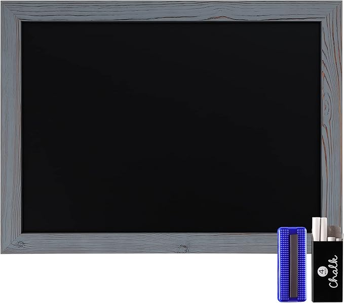 Rustic Grey Magnetic Wall Chalkboard, Large Size 18" x 24", Framed Chalkboard - Decorative Magnet Board Great for Kitchen Decor, Weddings, Restaurant Menus and More! … (18" x 24")…