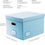 PRANDOM File Organizer Box - Set of 1 Collapsible Decorative Linen Filing Storage Hanging File Folders with Lids Office Cabinet Letter/Legal Blue (17x14x11.2 inch)