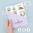 Large Name Labels for Kids (33) - Custom Stickers for Daycare and School Supplies - Durable, Waterproof Stickers for Water Bottles, Lunch Boxes, and More with Unique Designs - Red Panda