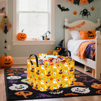 FUULOXE Halloween Empty Storage Basket with Handles Open Gifts&Candy Spooky Basket stuffers for Kids Baby Collapsible Women Organizer Bins Toys Boxes for Shelves Home Office