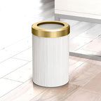 Round Wastebasket 11.875" H White Oak/Brushed Brass Lid