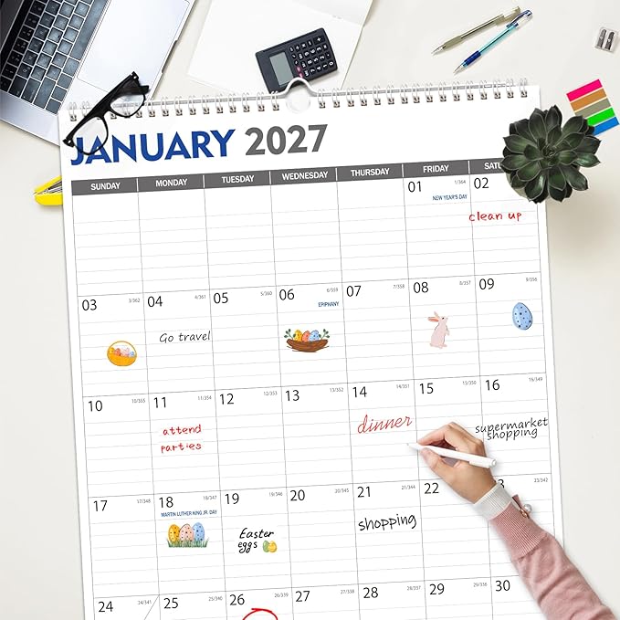 GuassLee Extra Large Wall Calendar 2026, 36"x 24" Jumbo Vertical Wall Planner 2026-2027 from January 2026 to June 2027,18 Months with Julian Dates and Notes for Office School Home Teacher Planning