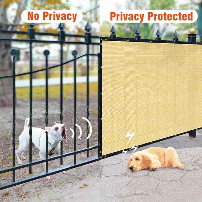 iCover 4x25ft Privacy Screen Fence, Outdoor Fencing Panels, Garden Windscreen Mesh Shade Sail Net Barrier, Include Reinforced Bindings and Brass Grommets Cable Zip Ties,Sand