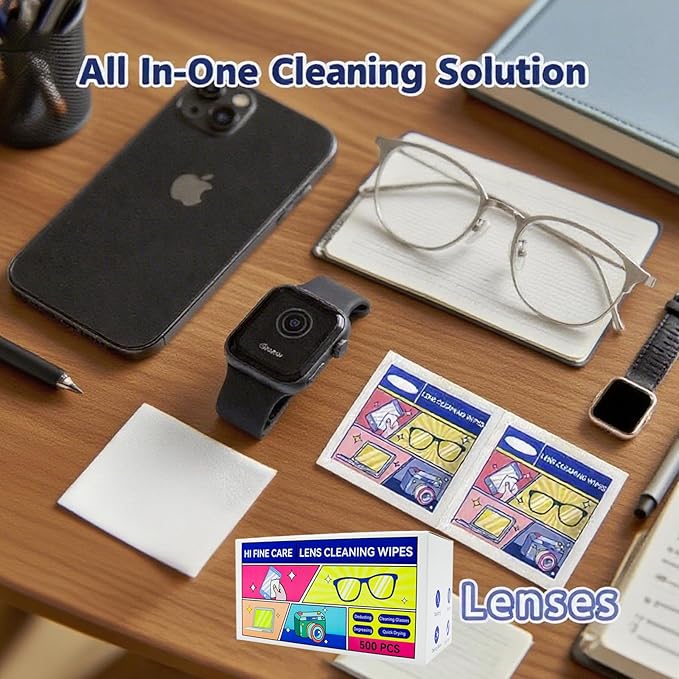 Pre-Moistened Lens Cleaning Wipes, Cleaning Wipes for Glasses, Computer & Laptops Screens, Smart Phones, Optical Lens, Goggles, and Watch Screen l Quick-Dry and Scratch-Free (Black)