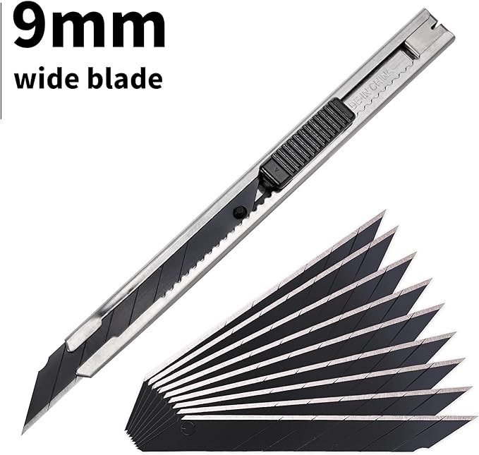 Gomake 9mm Utility Knife Replacement Blades,30 Degree Snap Off Carbon Steel Blades for Retractable Cutting Knives, Hobby, Craft Knife, Box Cutter 100PCS-Black