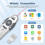 QUI Presentation Clicker Wireless Presenter Remote Clicker for PowerPoint Presentation Remote, PowerPoint Slide Advancer for Mac/Windows/Linux, Google Slide/PPT/Keynote, USB A&C, Silver