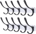 SKOLOO Modern Metal Wall Coat Rack with 5 Hooks, Pack of 2, Sturdy Wall Hook Rack Rail for Hanging Coat, Jacket, Clothes, Hat, Black on White