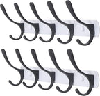 SKOLOO Modern Metal Wall Coat Rack with 5 Hooks, Pack of 2, Sturdy Wall Hook Rack Rail for Hanging Coat, Jacket, Clothes, Hat, Black on White