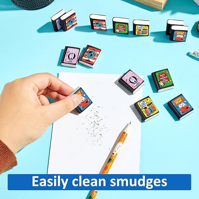 party greeting 100Pcs I Love to Read Pencil Erasers Fun Erasers Bulk for Kids Read Across America Prizes Drawing Sketching Supplies Reading Positive Reward Gift School Classroom Teacher Black