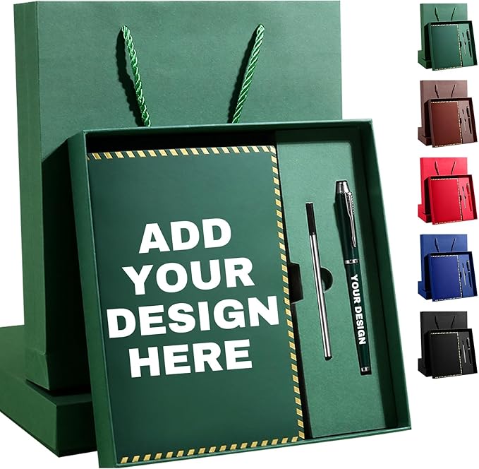 Vebermo Personalized Journal Notebook Set with Pen & Gift Box, Custom Name/Logo Notebook Black A5 College Ruled Lined 8.26''x5.9'' Personalized notebook Gifts for Men and Women,200 Pages,Dark Green