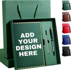 Vebermo Personalized Journal Notebook Set with Pen & Gift Box, Custom Name/Logo Notebook Black A5 College Ruled Lined 8.26''x5.9'' Personalized notebook Gifts for Men and Women,200 Pages,Dark Green