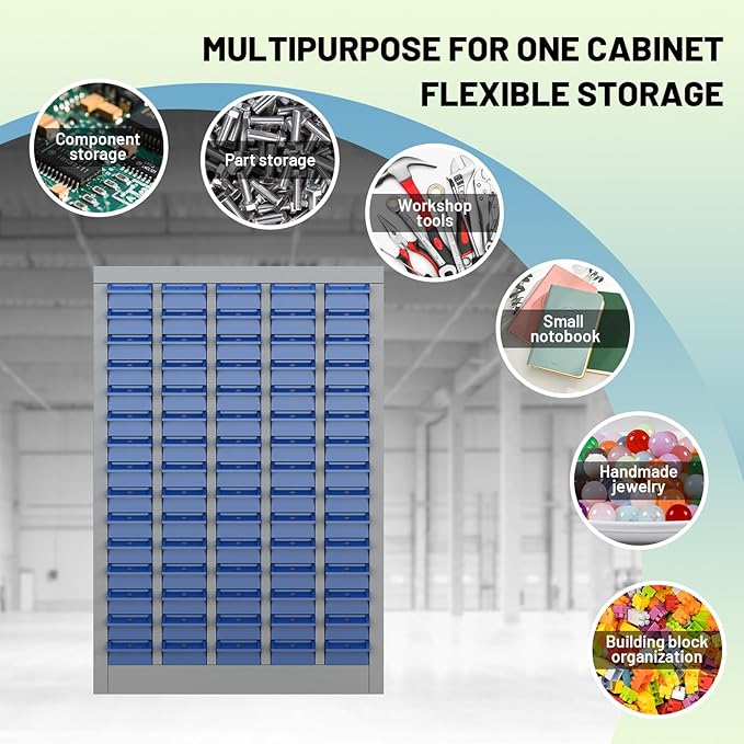 Exerock 75 Drawer Tool Storage Cabinet with ABS Drawers, Bolt and Nut Organizer Parts Box, Hardware Shelving Unit for Garage and Workshop