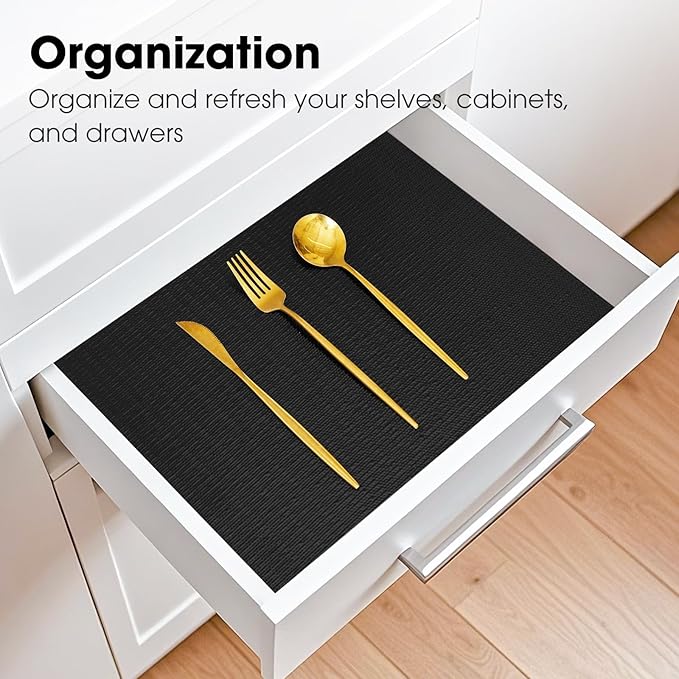ALIUNI Drawer and Shelf Liner, Non-Slip Kitchen Cabinet Liners Non-Adhesive Thick Strong Grip Waterproof Washable Mats Protect Dresser Shelves Cupboard Bathroom Cabinets, Black, 12 in X 30 FT