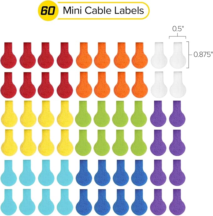 Wrap-It Storage - Mini Multi-Color Cable Labels (60 Pack) - Colorful Charger & Wire Labeler