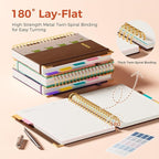 XYark Line Hardcover Spiral Notebook with Removable Dividers Tabs & Ruler, 5 Subject Notebook College Ruled, 300 Page, Large 8"x10" B5 Notebooks for Work School, Lined Journal for Women & Men, Brown