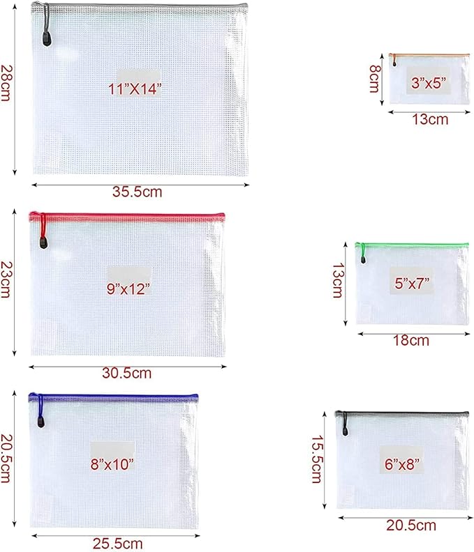 Oaimyy-11 x 14"-18 Pcs-Plastic Mesh Zipper Pouch Document Folders Bag Zip File Bags for Office Supplies,Home,Travel Storages,Puzzle Board Games Storage- (Multicolor)