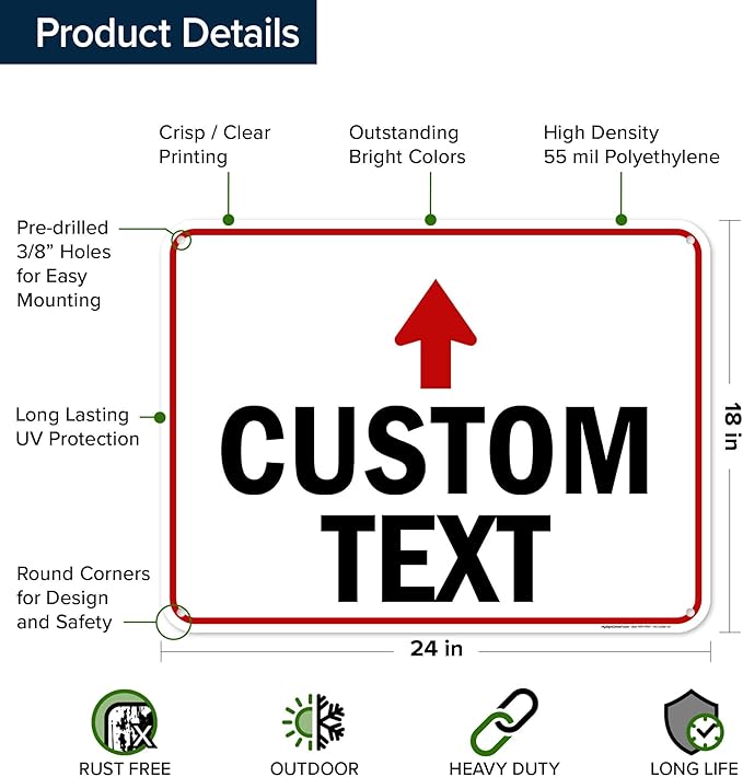 Custom Arrow,Custom Directional Sign, Up Arrow,18x24 Inches, 55 mil thick HDPE (high density polyethylene) Made in USA by My Sign Center