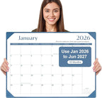 Gannyfer Desk Calendar 2026 with Desktop Mat, Simplified Large 22" x 17" Desktop Pad Calendar, 18 Month Desk Calendar 2026-2027, Use Jan 2026 to Jun 2027, Office Supplies Perfect for Home School and Office - Blue