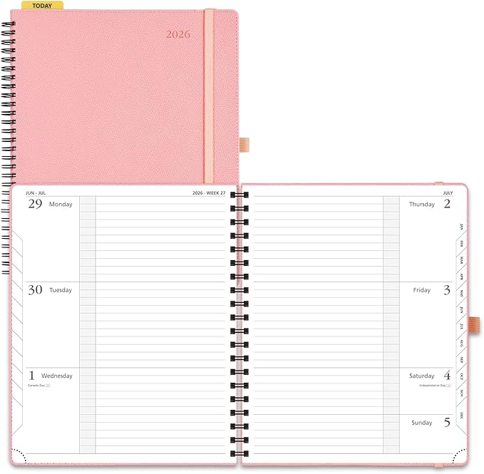 POPRUN 2026 Weekly and Monthly Planner Calendar, January 2026 - December 2026,Large 8.5'' x 10.5'' Spiral Bound Appointment Book, Includes Monthly Tabs, Inner Pocket,Soft Cover - Soft Pink