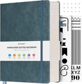 OFFIGIFT Bullet Dotted Journal Notebook, 312 Numbered Pages A5 Hardcover Leather Journal, 100gsm No Bleed Paper Dot Grid Notebook with Index Pages, Dot Journal for Women Men, 5.75" x 8.38", Grey Blue