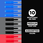 SAKURA Gelly Roll Retractable Gel Pens Colored - Classic Color Set - Medium Point Ink Pen for Journaling, Art, or Drawing - Colored Gel Pens with Black, Blue & Red Ink - 10 Pack