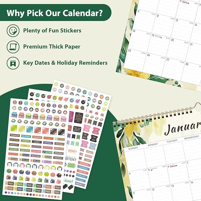 2026 Wall Calendar, Monthly Wall Calendars, Jan 2026 - Jun 2027, Desk Planner (8.5" x 11"), Hanging for Home, School, Office Supplies