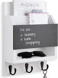 Lucundm Key and Mail Holder for Wall, Key Holder with Chalkboard and Long Storage Box, Key Hanger with 3 Sturdy Hooks for Coat, Dog Leash, Entryway Mail Organizer (White)