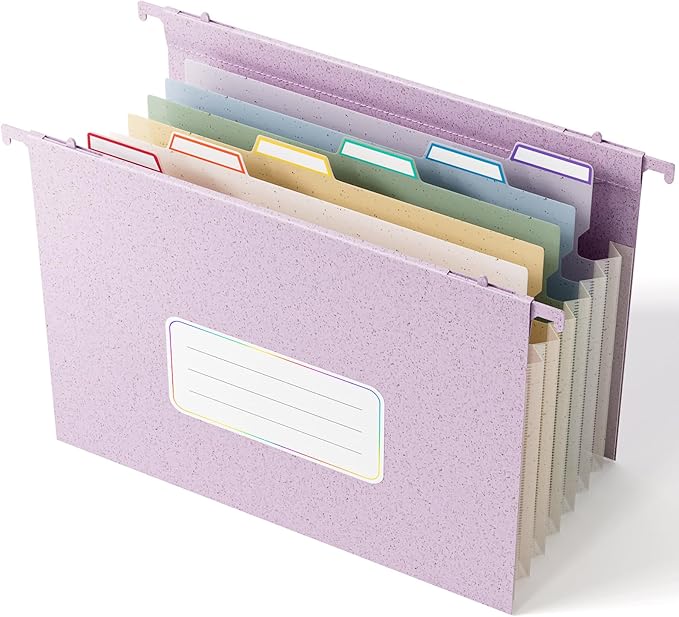 EcoStash Wheat Straw Expanding Hanging File Folders,1.2" Accordion Pockets,File Organizer,Large Capacity,Letter Size for Filing Cabinet, 100% BPA Free, Return to Nature, Healthy Living-Lavender purple