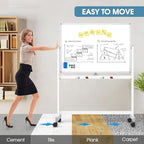 MaxGear Rolling Whiteboard, 48 x 32 Inch Double-Sided Magnetic Dry Erase Board on Wheels, Height Adjustable Mobile Whiteboard with Locking Casters for Office, Classroom, Home