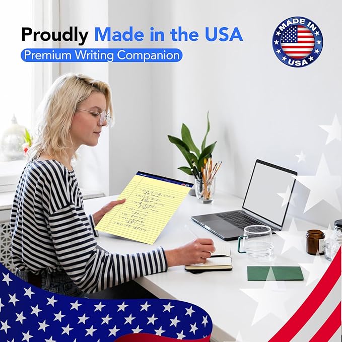 WritePads Legal note pads 8.5"x11" Legal Pads,Wide Ruled,Canary Paper,12 Pack,50 Sheets Per Writing Pad,Micro perforated Writing Pad,BL-MCY50W-12PAD