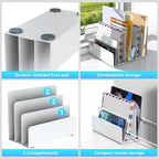 OUTIOE Mail Organizer Countertop, Small Desk File Organizer, Metal File Holder - Essential Workspace Organizers for Office Desk, Home Office (White)