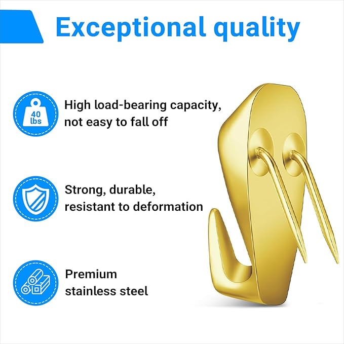 Hufopik 10 Pcs Cubicle Hooks - Fabric Panel Wall Clips for Hanging Coats, Pictures, Supports up to 40 lbs (Gold)