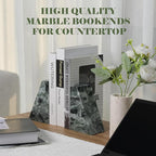 Karibiber Marble Bookends for Heavy Books, Decorative Bookends for Shelves, Green Stone Book Ends, Heavy-Duty Book Ends for Hardback Book & Cookbooks, Unique Book Stopper & Holder, Set of 2