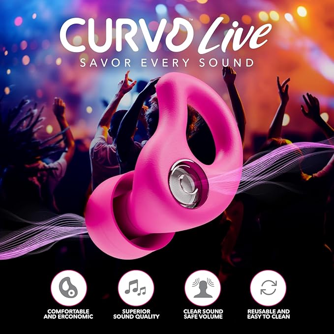 CURVD Live Stylish High-Fidelity Concert Earplugs for Live Events up to 14 dB Noise Reduction, 5 Tip Sizes & Carry Case